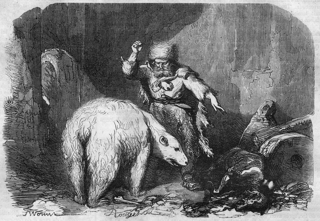 Romersk följetong: "" Han av Island"" av Victor Hugo (1802-1885). Gravyr i "" Les bons romances"" av French School