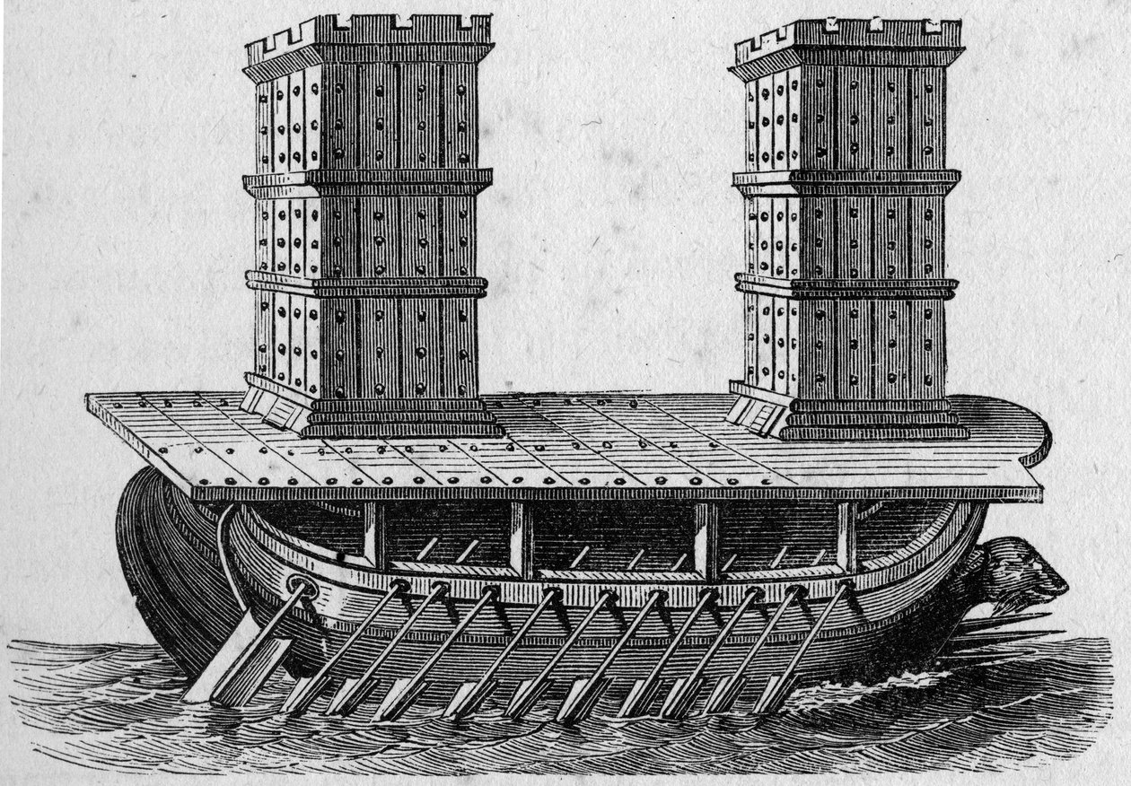 Romerskt skepp torn. Gravyr i "La Marine et les colonies: handel av French School
