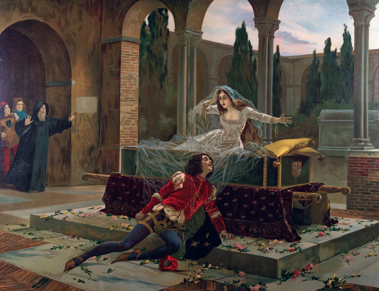 Romeo et Julia Scen från Romeo och Juliettes opera av Charles Gounod (1818-1893). c.1880. av French School