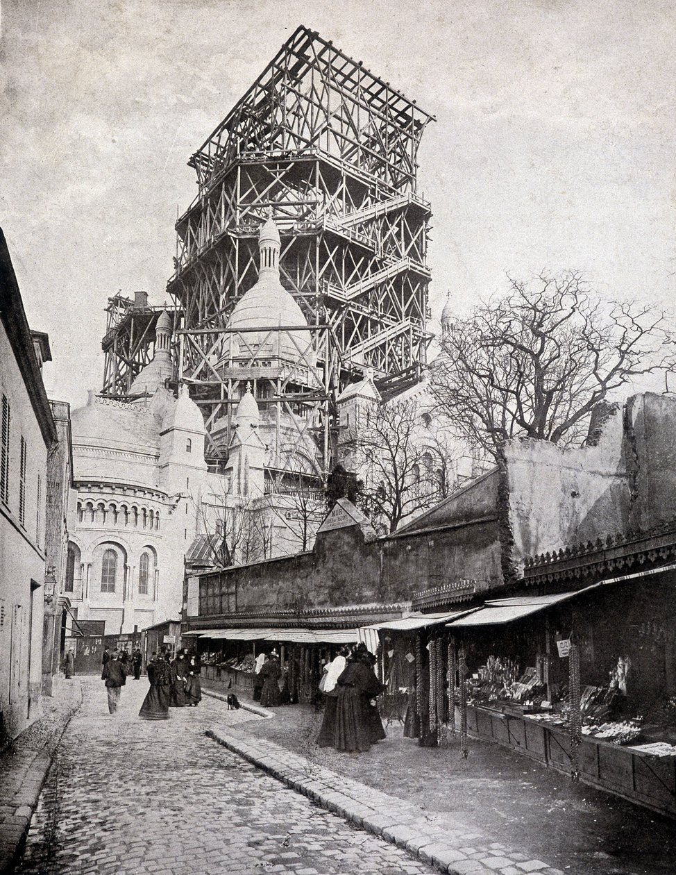 Rosenkranshandlare vid Heliga hjärtats kyrka under uppbyggnad, sent 1800-tal av French School