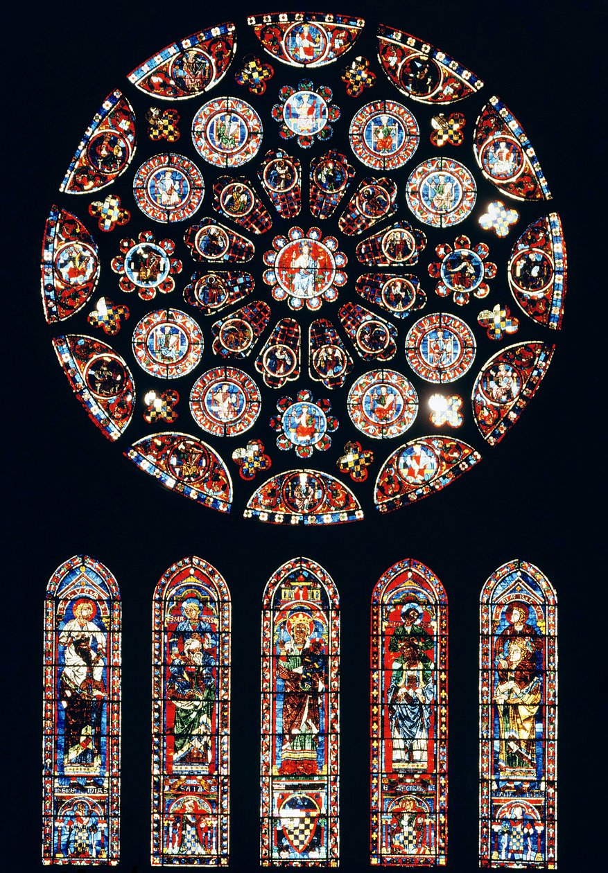 Rose och lansettfönster från södra väggen, c.1224 av French School