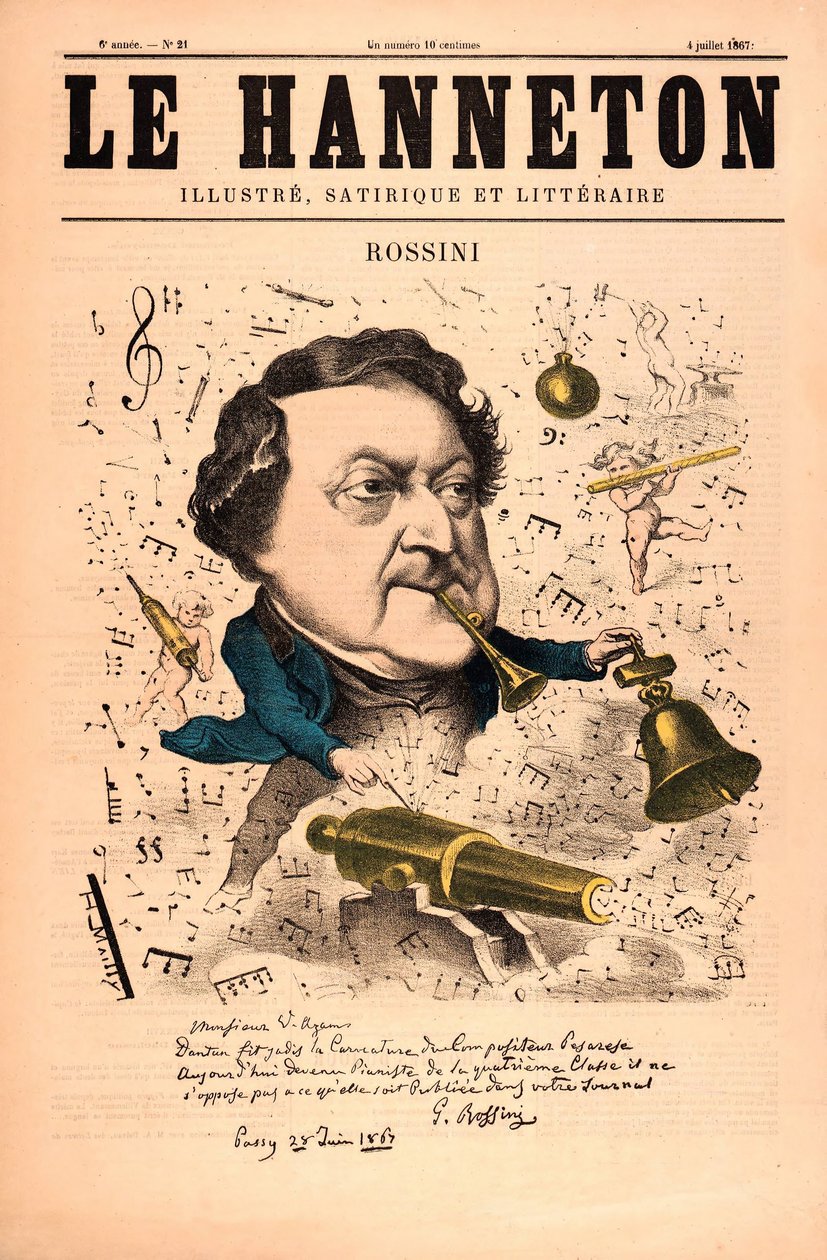 Rossini från Le Hanneton, pub. 4 juli 1857 (färgade medlemmar) av French School