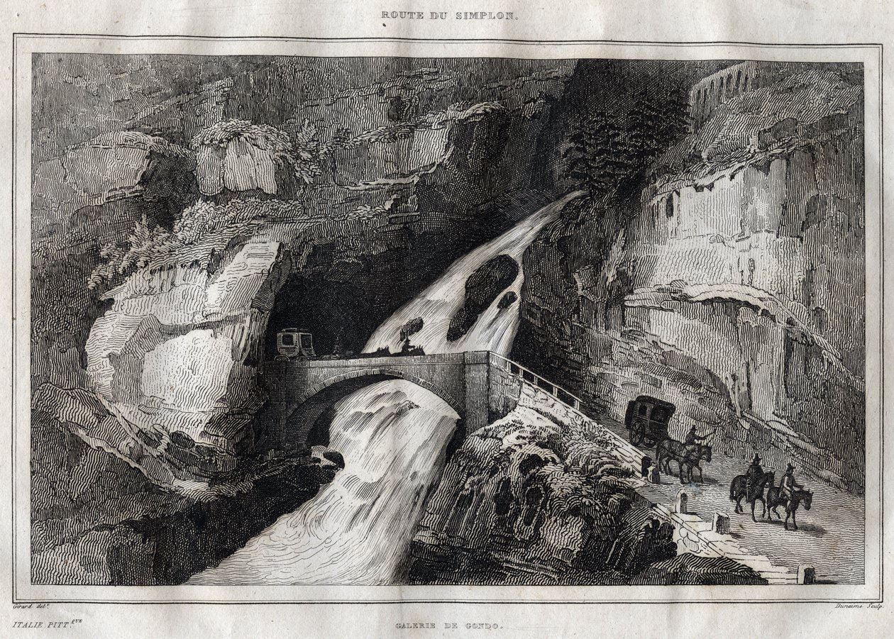 Route du Simplon - Gravyr från "" Pittoreska Italien"" av M. de Norvins, Ch. Nodier 1834-1836. av French School
