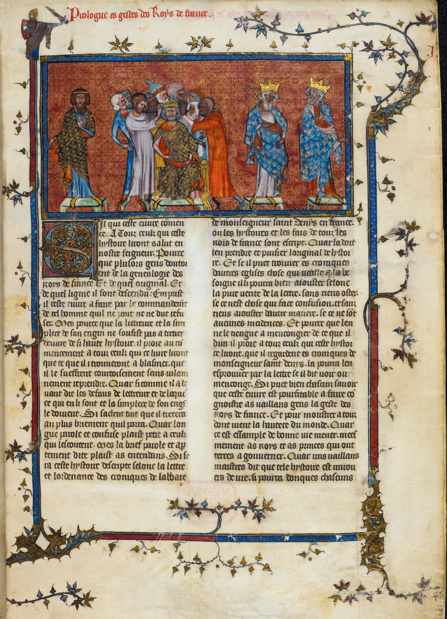 Royal 16 G. VI, f.3 The Coronation of Pharamond, illustration från 