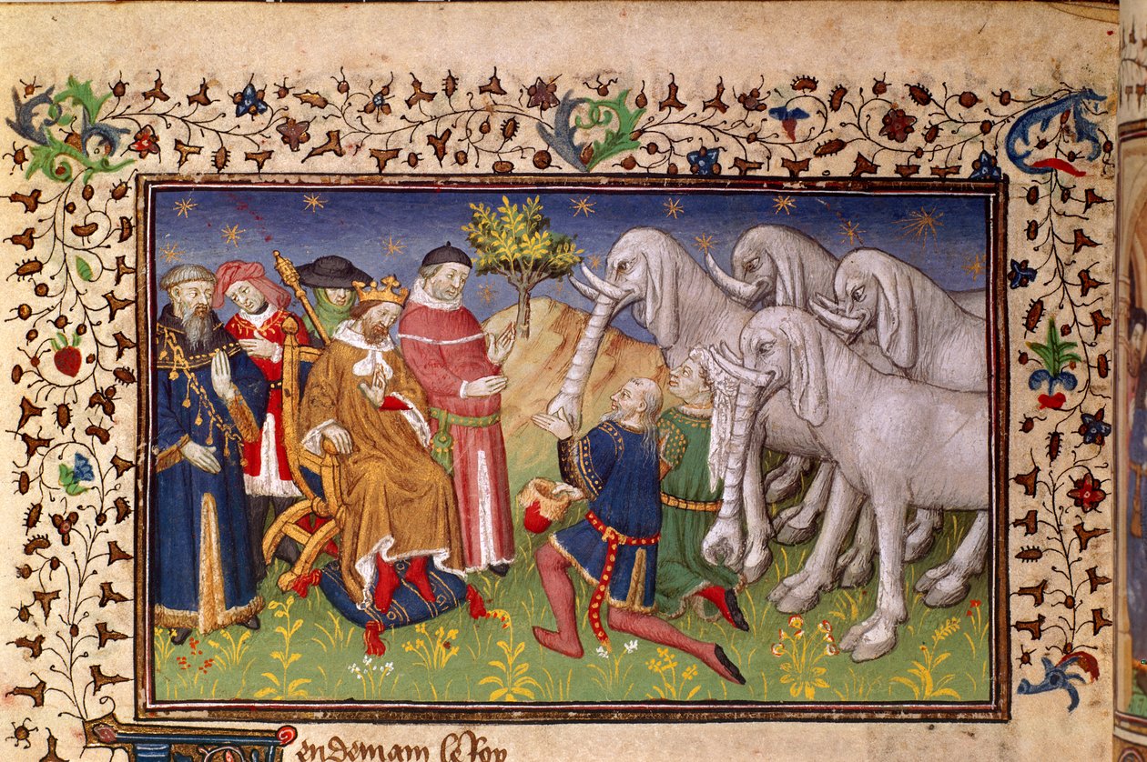 Royal 20 B. XX, fol.82v, Alexander gav vita elefanter, från 