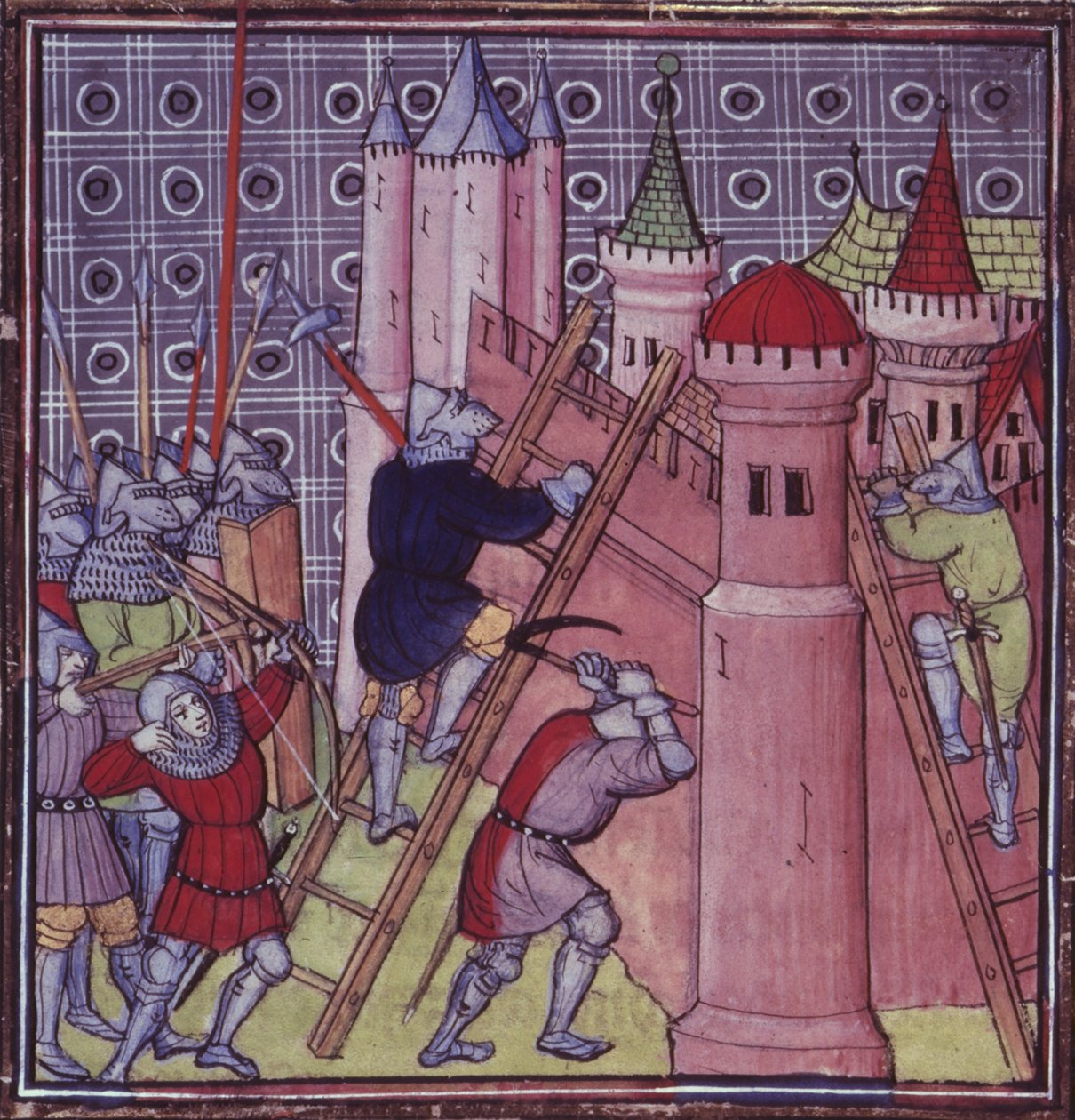 Royal 20 C.VII fol.19 Fransmännen förstör Genua, från 