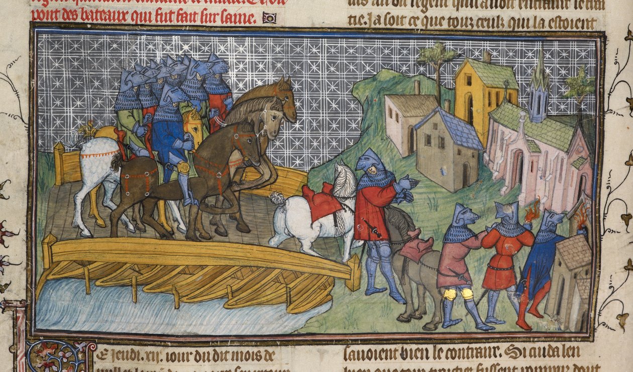 Royal 20 C. VII, f.136v Passage of the Seine, illustration från 