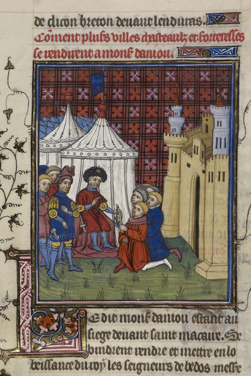 Royal 20 C. VII, f.194, Nycklarna till en stad överlämnas till hertigen av Anjou (vellum) av French School