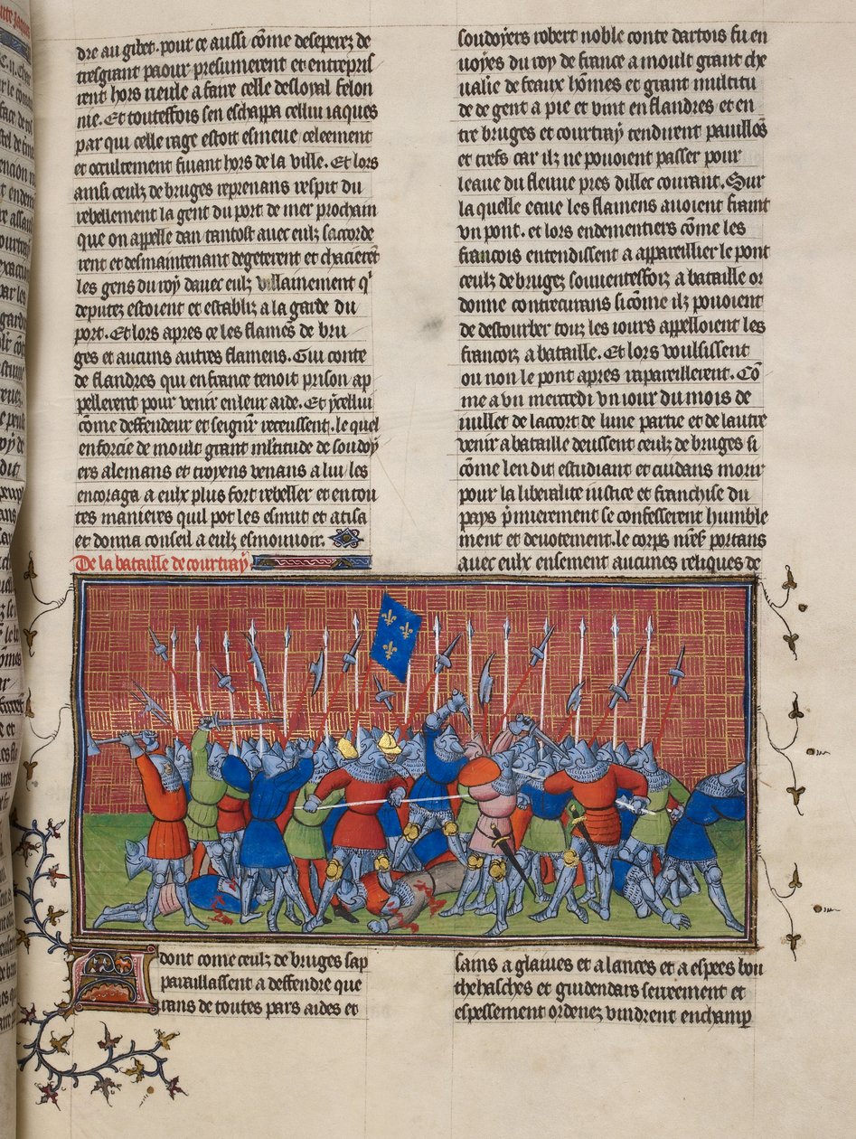 Royal 20 C. VII, f.34 Slaget vid Courtrai, illustration från 