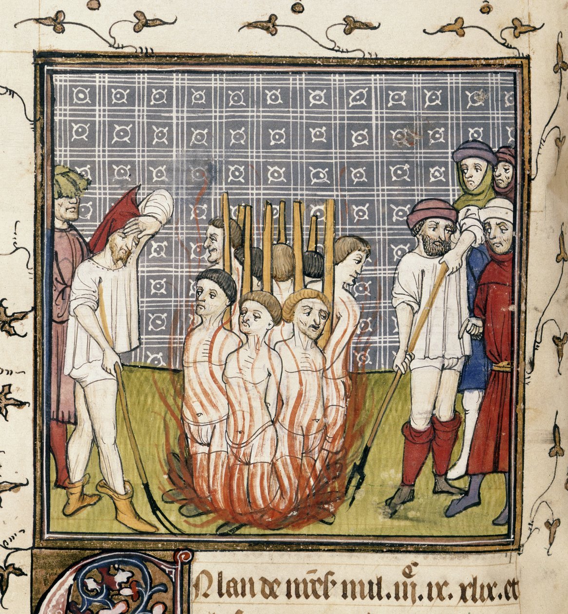 Royal 20 C. VII, f.44v Burning of Templars, illustration från 
