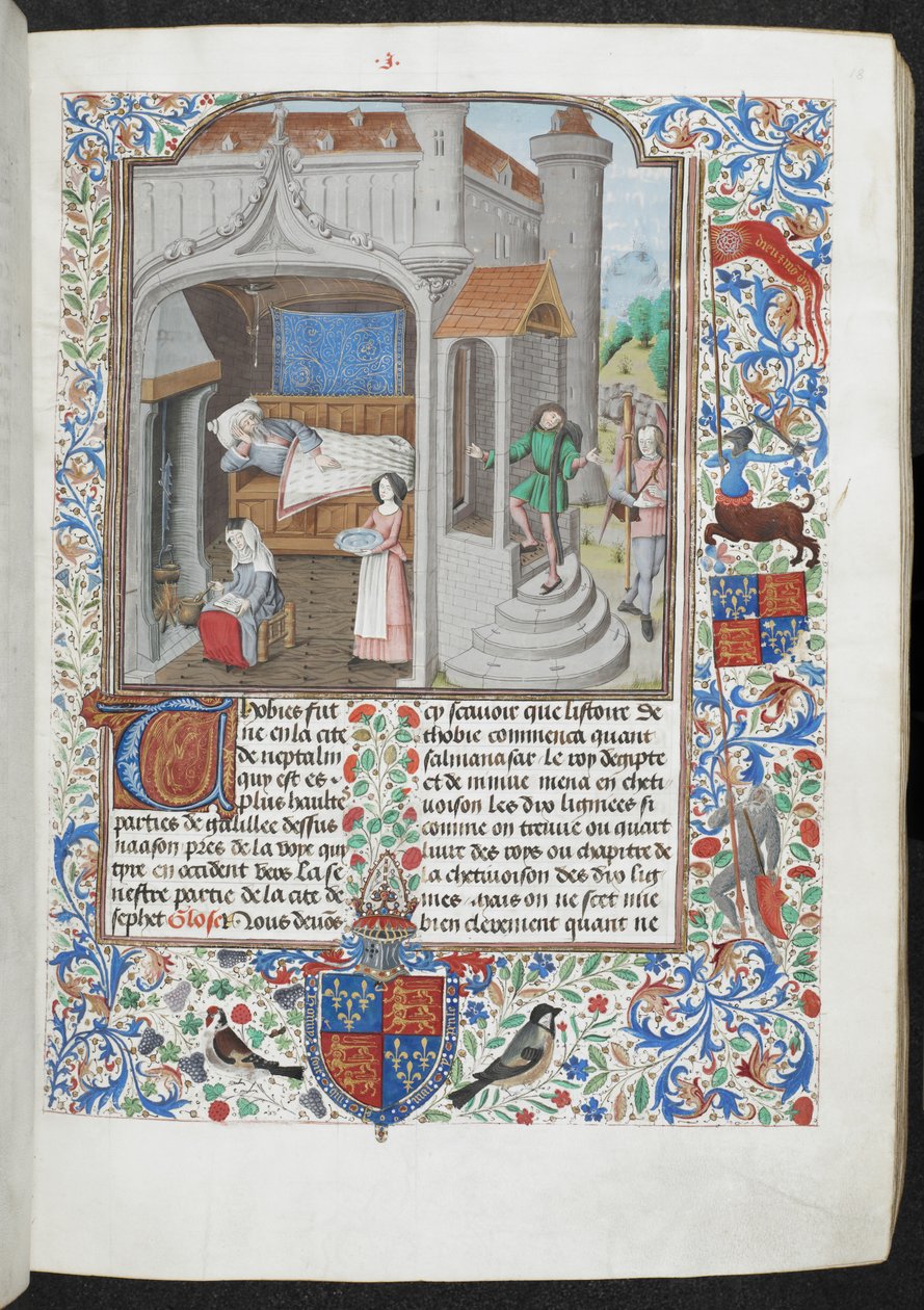 Royal MS 15 D I f.18r Kvinnor som tar hand om en sjuk man, 