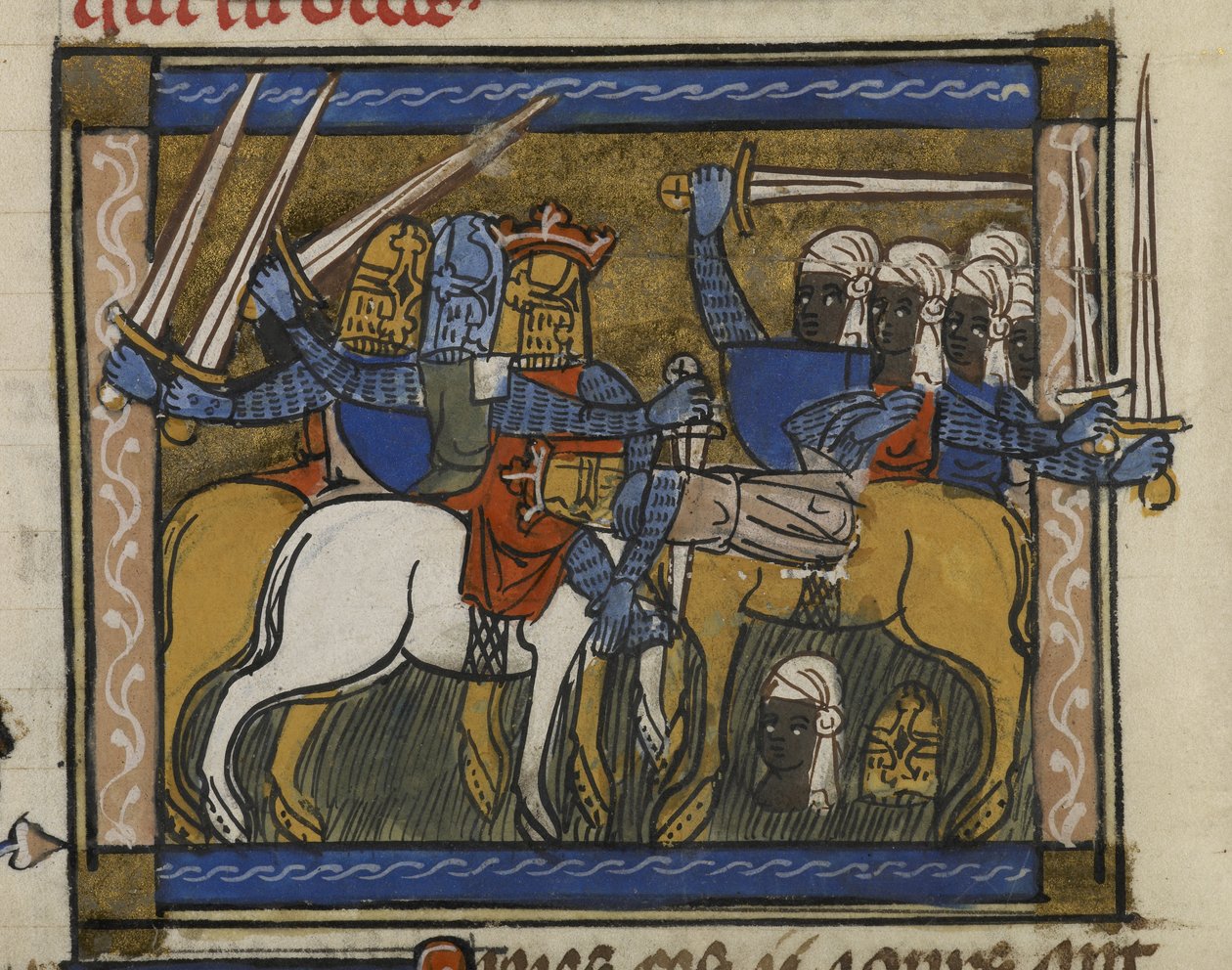 Royal MS 19 D I, f.77v Battle of Genghis Khan and Prester John, från 