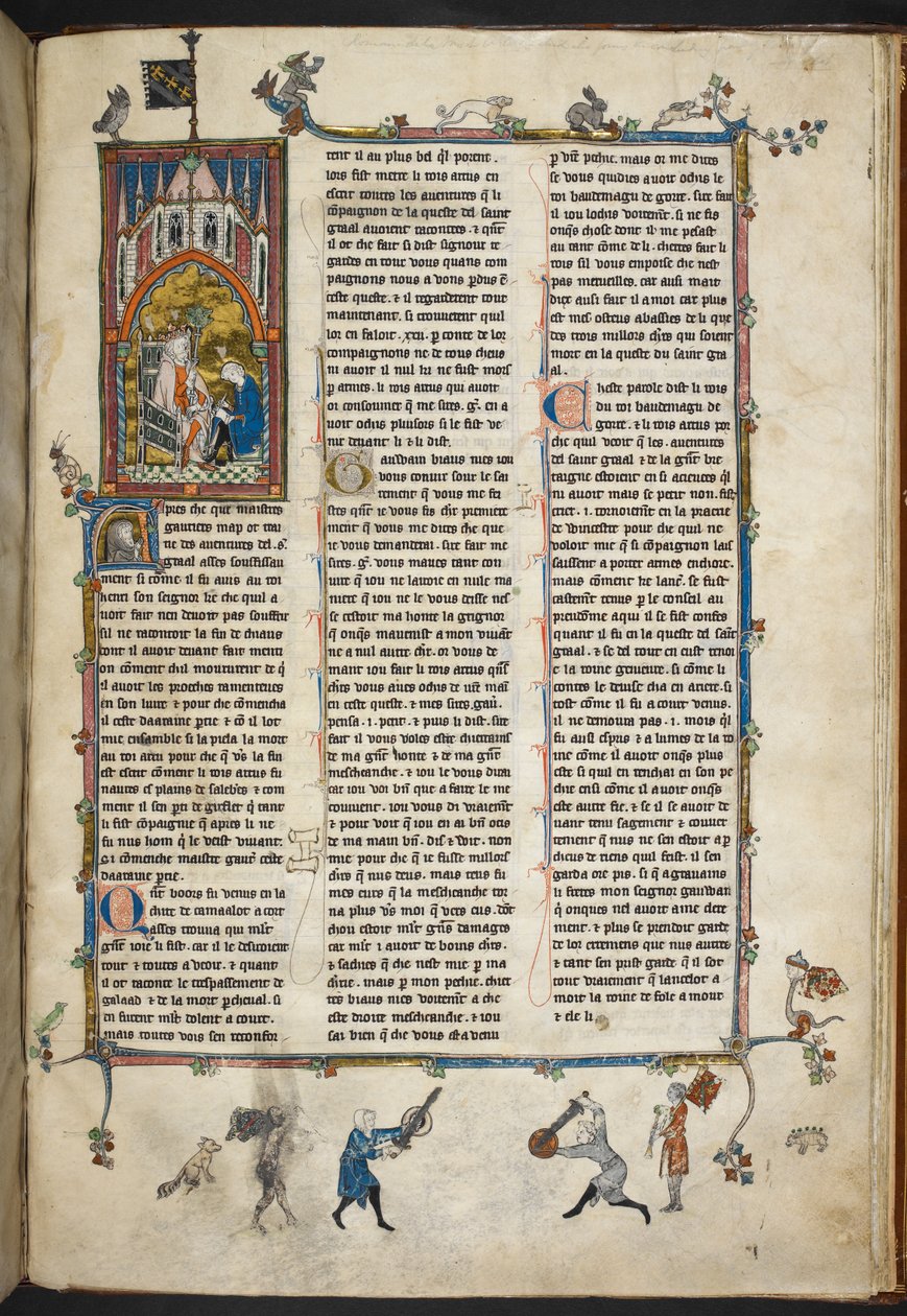 Royal Ms 14 e III f.140r Henrik II av England med skrivare, illustration från 