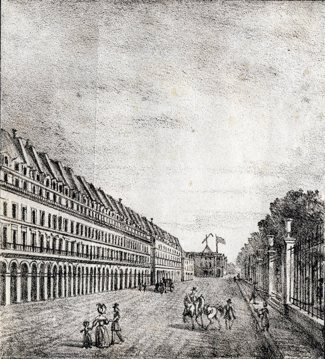 Rue de Rivoli, Paris - "Alphabet Picturesque des Monumens de Paris" ca 1840 (gravyr) av French School