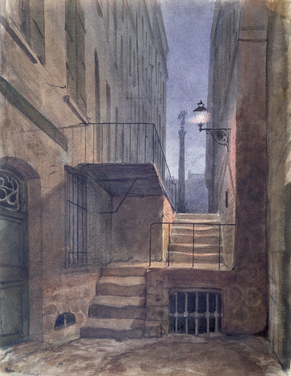 Rue de la Vieille Lanterne, där Gerard de Nerval (1808-55) hängde sig, 25 januari 1855 (wc på papper) av French School