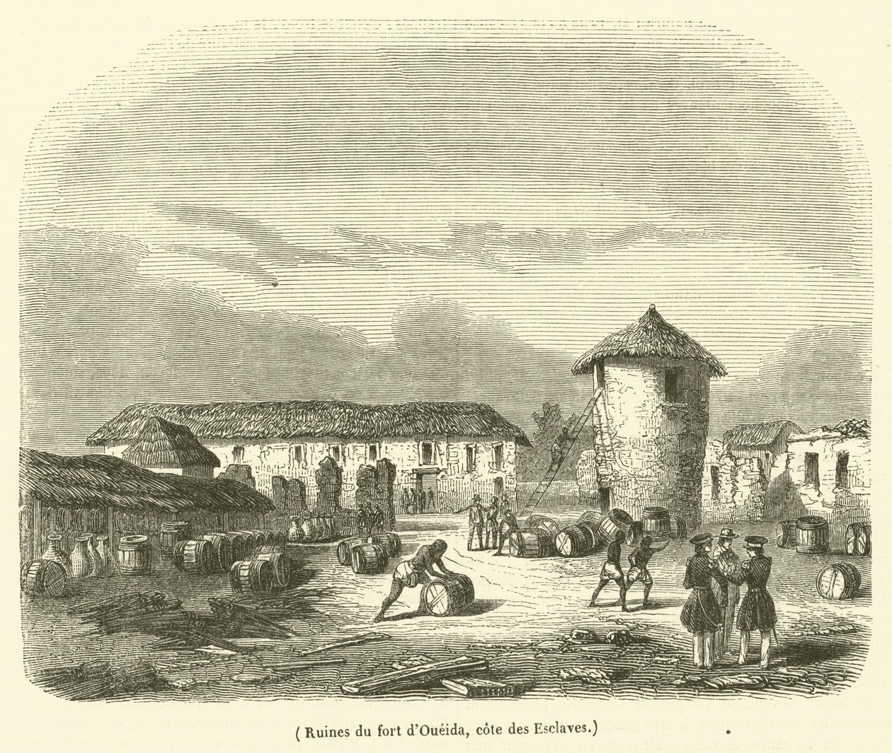 Ruinerna av Oueida-fortet, cote des Esclaves (gravyr) av French School