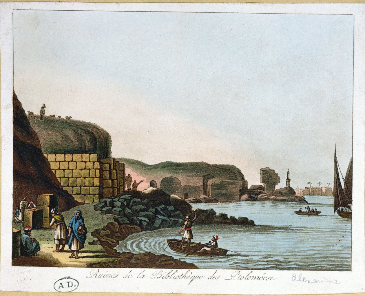 Ruinerna av Ptolemaios bibliotek i Alexandria, Egypten, 1811 av French School