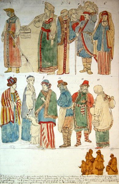 Ryska dräkter, ca 1792 (akvarell på papper) av French School