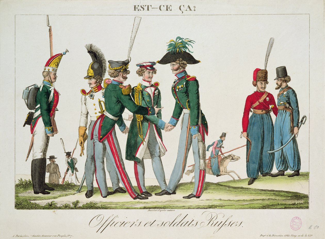 Ryska officerare och soldater, 1815 av French School
