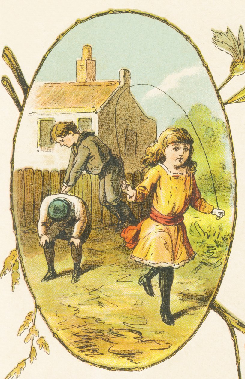 S: Suzanne har roligt när hon hoppar ett rep medan hennes bröder Sylvestre och Simon spelar Saute-Mouton av French School