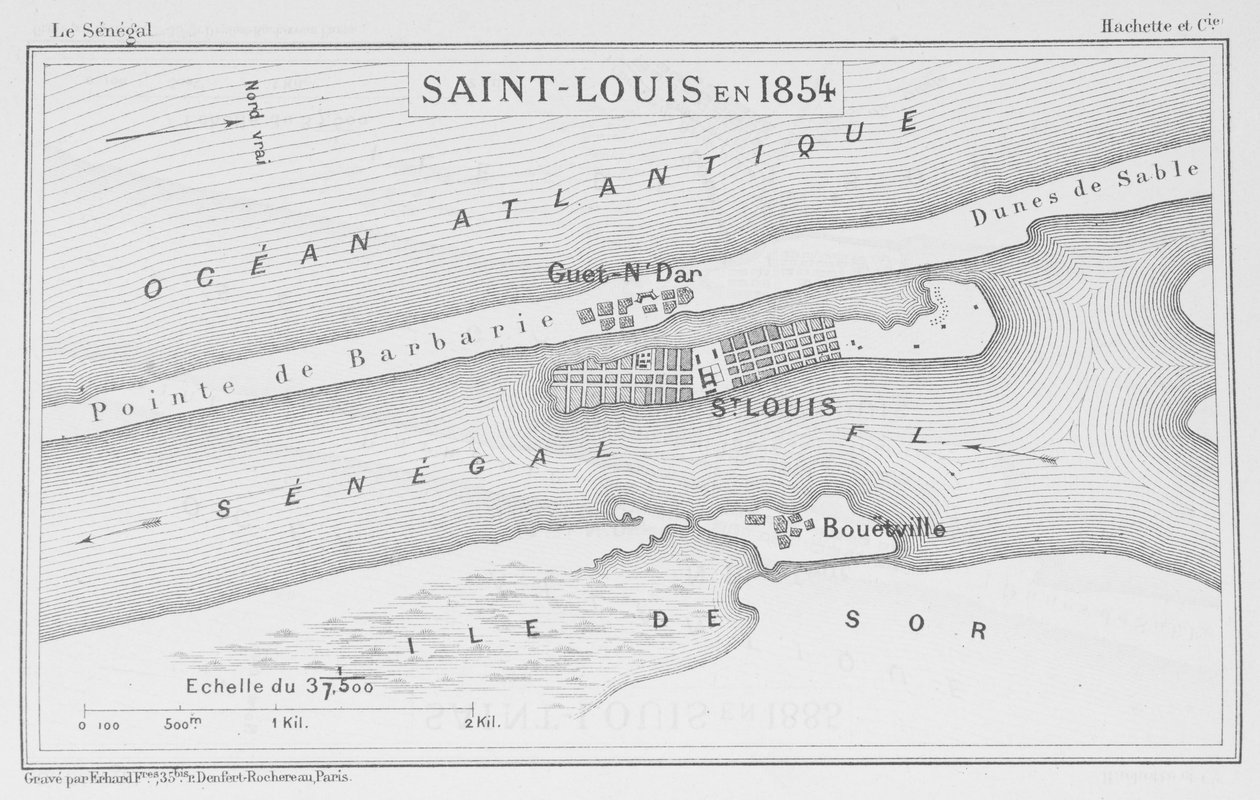 Saint-Louis 1854, illustration från "Le Senegal...", av Louis Leon Faidherbe, 1854 av French School
