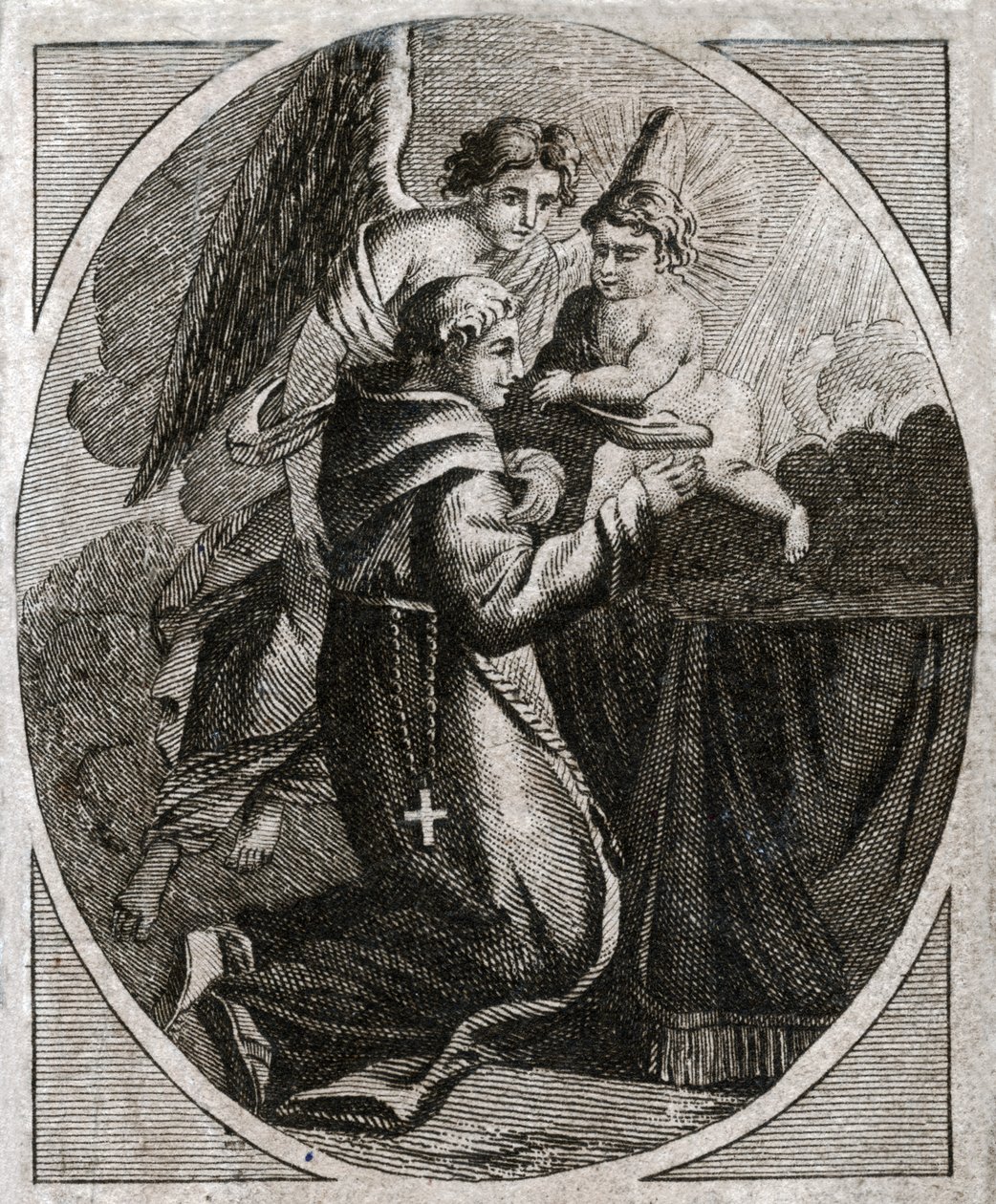 Den helige Antonius av Padua. (gravyr från tidigt 1800-tal) av French School