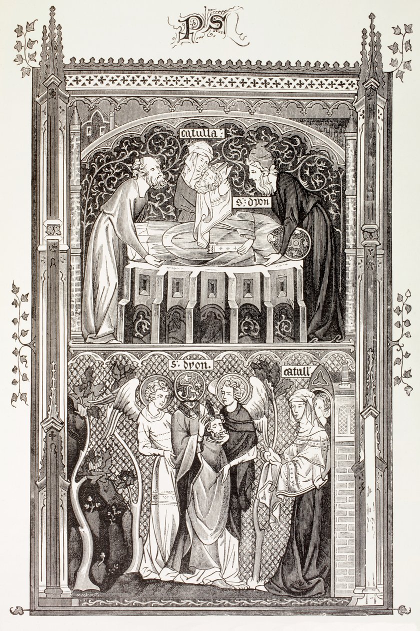 Saint Denis, från "Militärt och religiöst liv under medeltiden" av Paul Lacroix, publicerad i London ca 1880 av French School