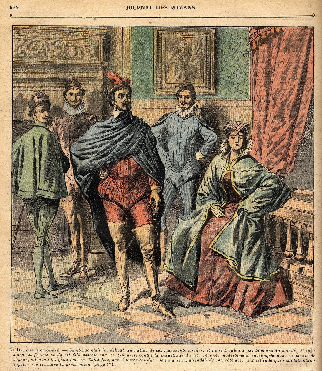 Saint Luke har tagit med sin fru Jeanne. Illustration av romanen "La Dame de Monsoreau" av Alexandre Dumas. i Journal of Illustrated Popular Novels”. av French School