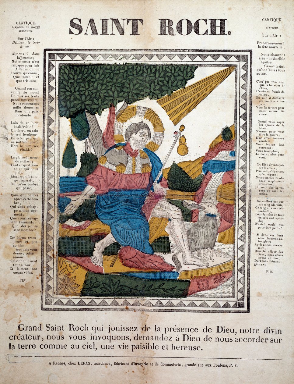 Saint Roch. Gravyr, bildspråk av Rennes (1825). Coll, Ferrand. av French School