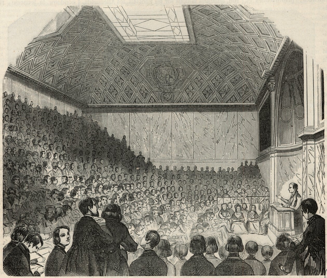 Klassrum på College de France i Paris på 1800-talet - Gravyr i "Tableau-de-Paris" av Edmond Texier 1852 av French School