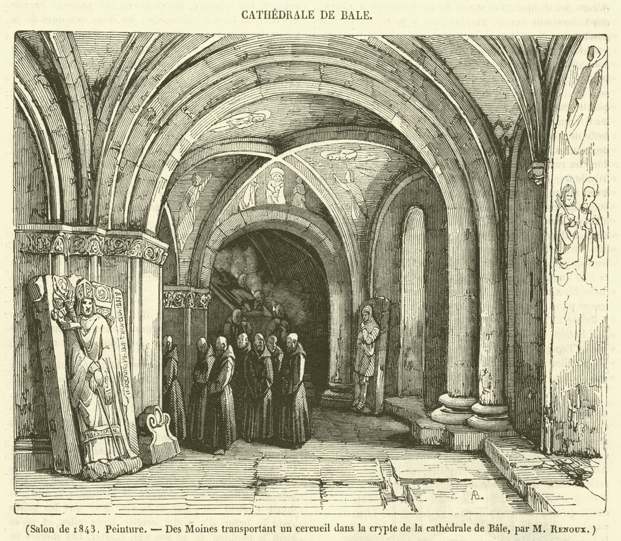 Salongen 1843, Målning, Des Moines transporterar en cercueil i kryptan i Bale-katedralen (gravyr) av French School