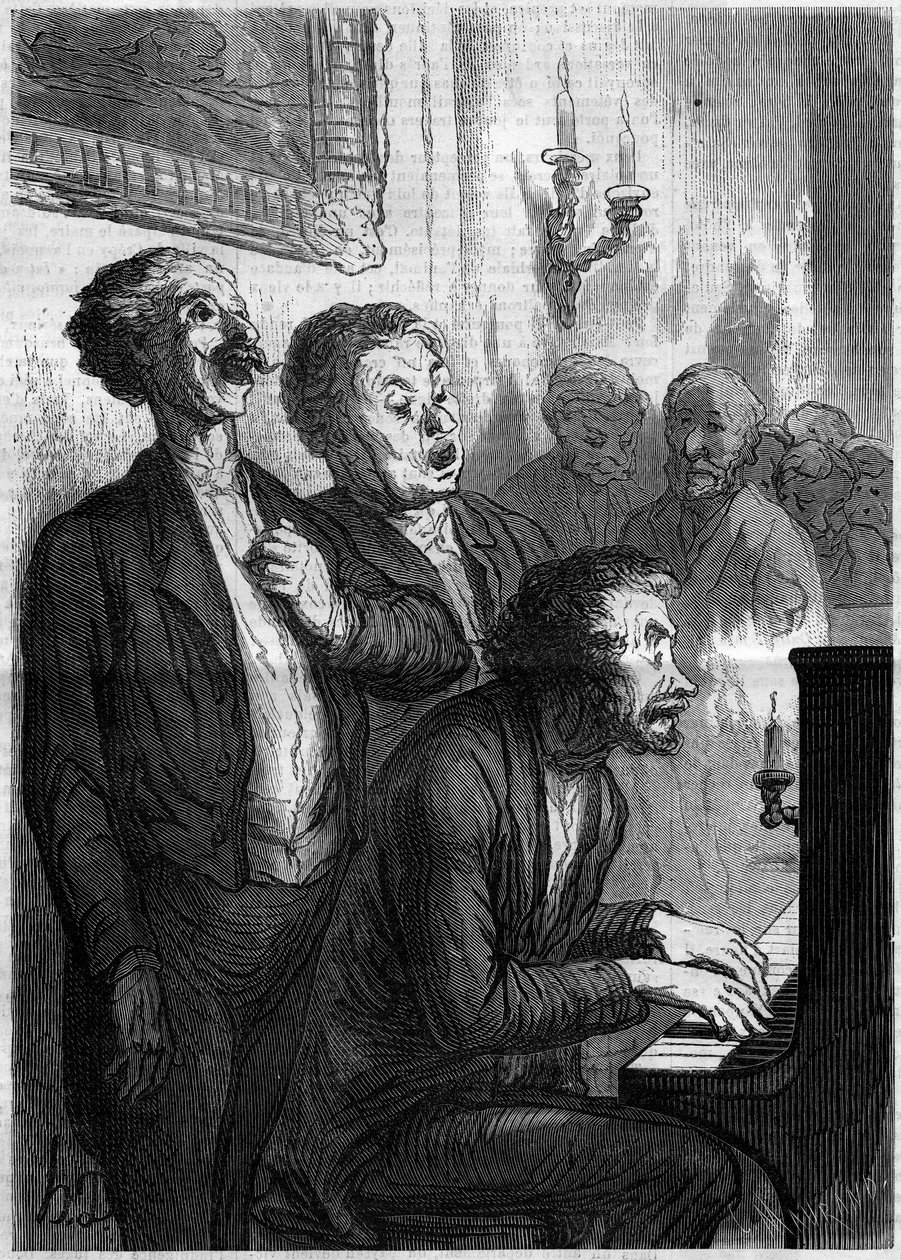 Singer Lounge. Tecknad av Honore Daumier (1808-1879). Gravyr i "" Le Monde Illustré"" nr 290 av 1 november 1862. av French School