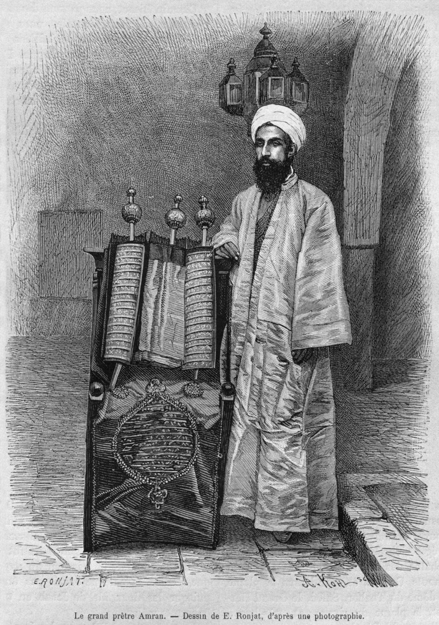 Samaritansk överstepräst, från Syrien idag. Reser i Fenicien, Libanon och Judéen. 1875-1880 av Louis Charles Emile Lortet, 1884 (bw gravyr) av French School