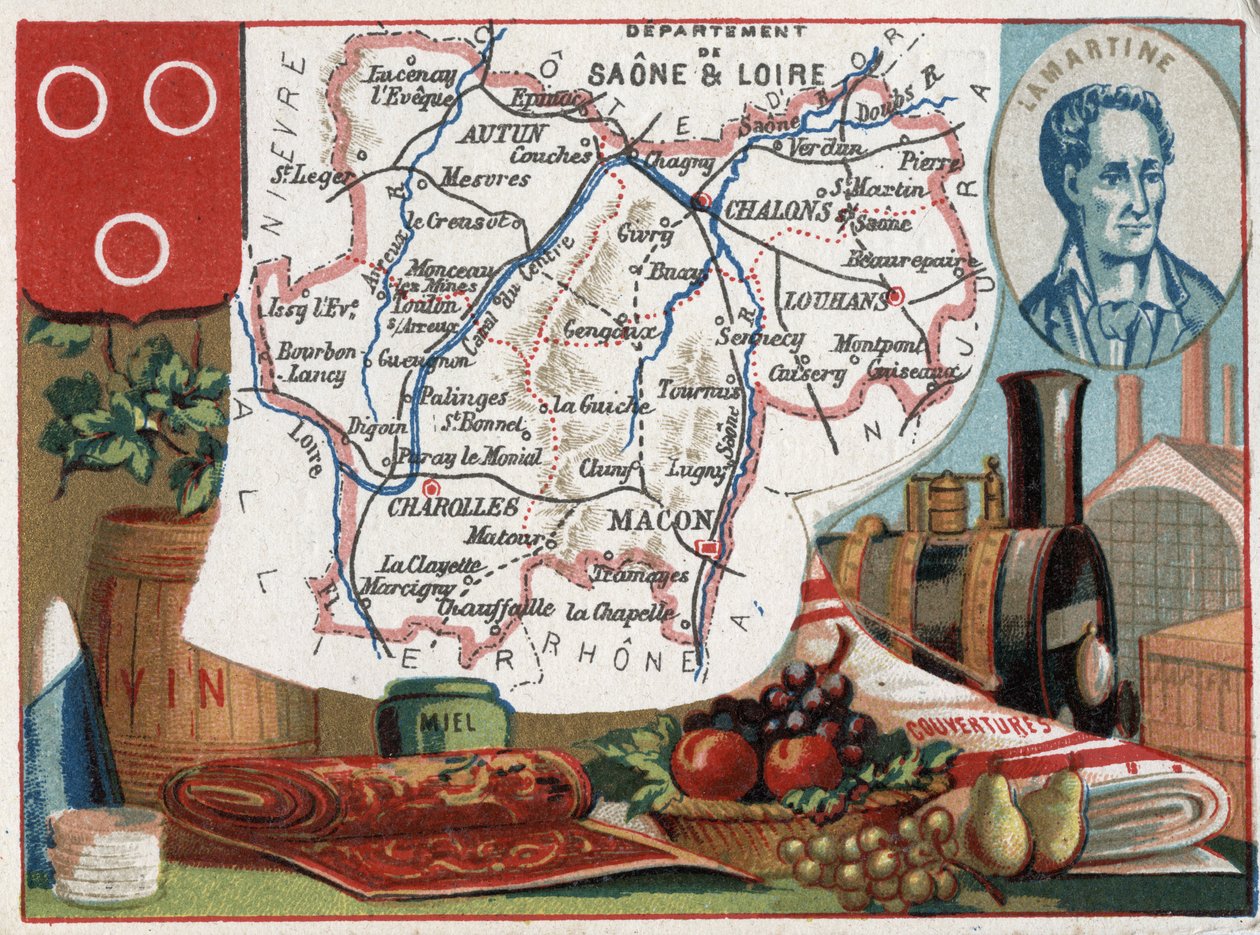 Saone et Loire (Saone-et-Loire, 71), Bourgogne, Frankrike. Porträtt av Alphonse de Lamartine (Alphonse Marie Louis de Prat de Lamartine av French School