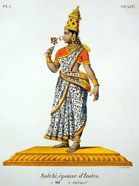 Satchi fru till Indra, graverad av C. de Motte (1785-1836) (färg litho) av French School
