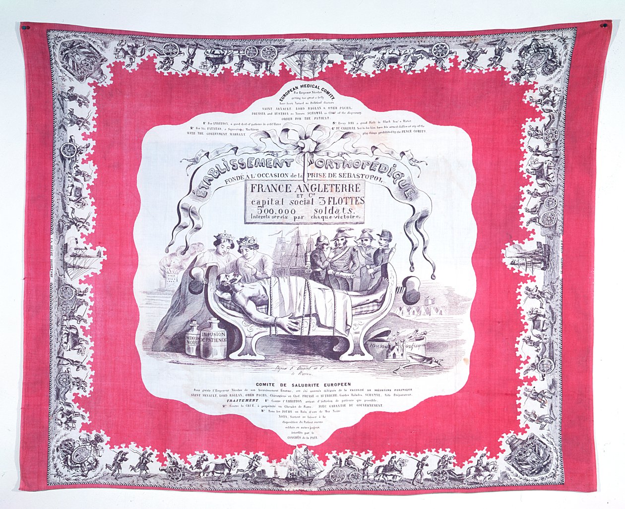 Halsduk som karikerar Ryssland sjukt av girighet och ambition under Krimkriget, ca 1856 (tryckt siden) av French School