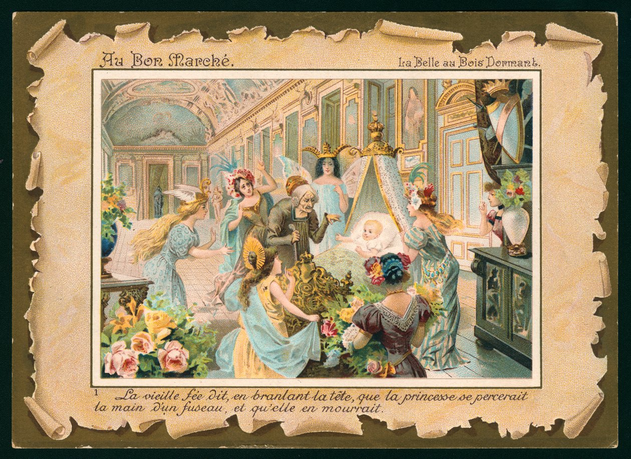 Scen ur Törnrosa (chromolitho) av French School