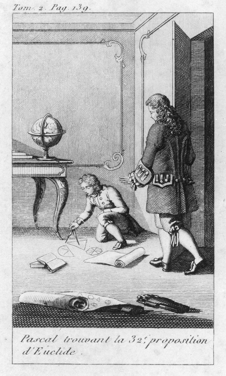Scen från Blaise Pascals barndom (1623-62) tidigt 1800-tal av French School