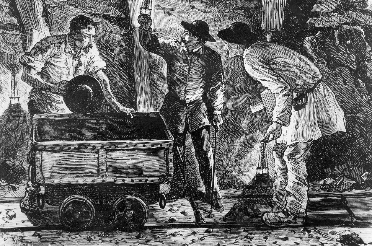 Scen i en kolgruva, illustration från Germinal av Emile Zola (1840-1902), 1886 av French School