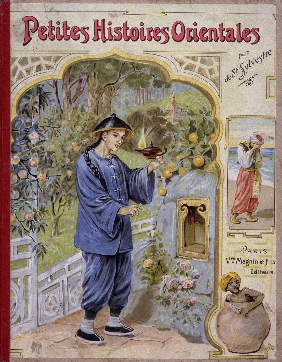 Scen med "Little Oriental Stories", arabiska berättelser från 1001 nätter (sagor om tusen och en natt). På nyårsafton. av French School