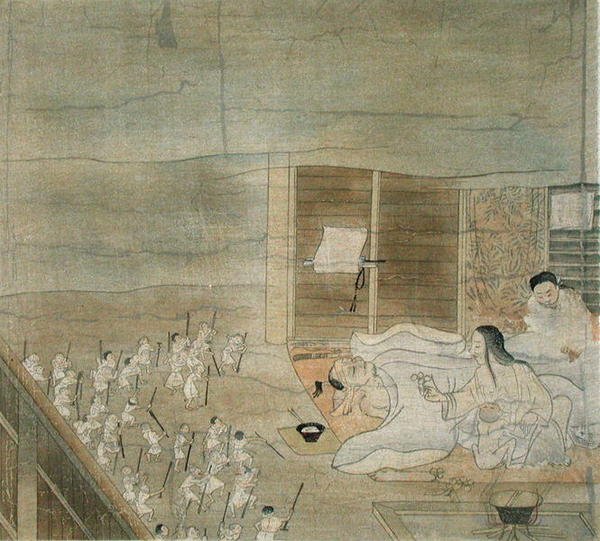 Deliriumscen, kopia av en kakemono från 1100-talet som tillskrivs Mitsunaga Fujiwara, från "The Kokka", april 1904 (färglitografi) av French School