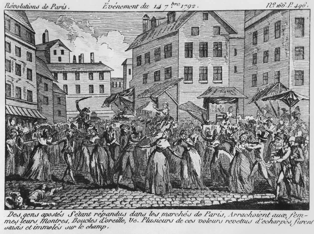 Scen för plundring i Paris, 14 september 1792 av French School