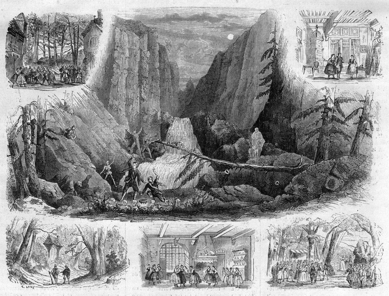 Scener ur "Freischutz" av Carl Maria von Weber av French School