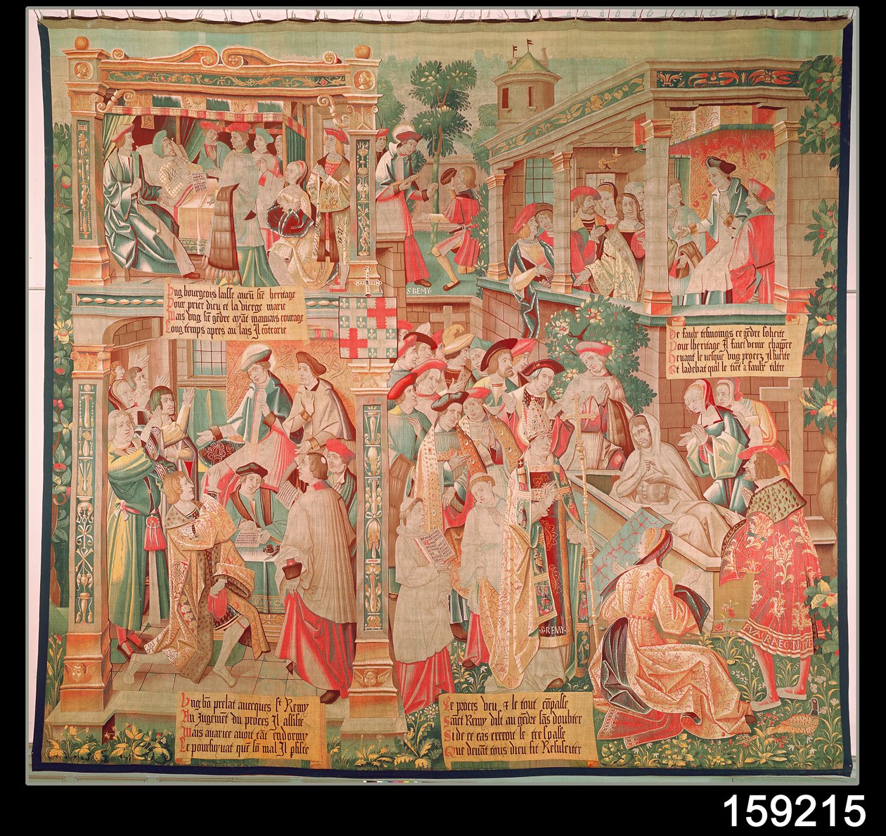 Scener från Life of St. Remigius (d.533) biskop av Reims: The Miracle of the Rich Mans Testament and the Resurrection of a Dead Man, 1531 av French School