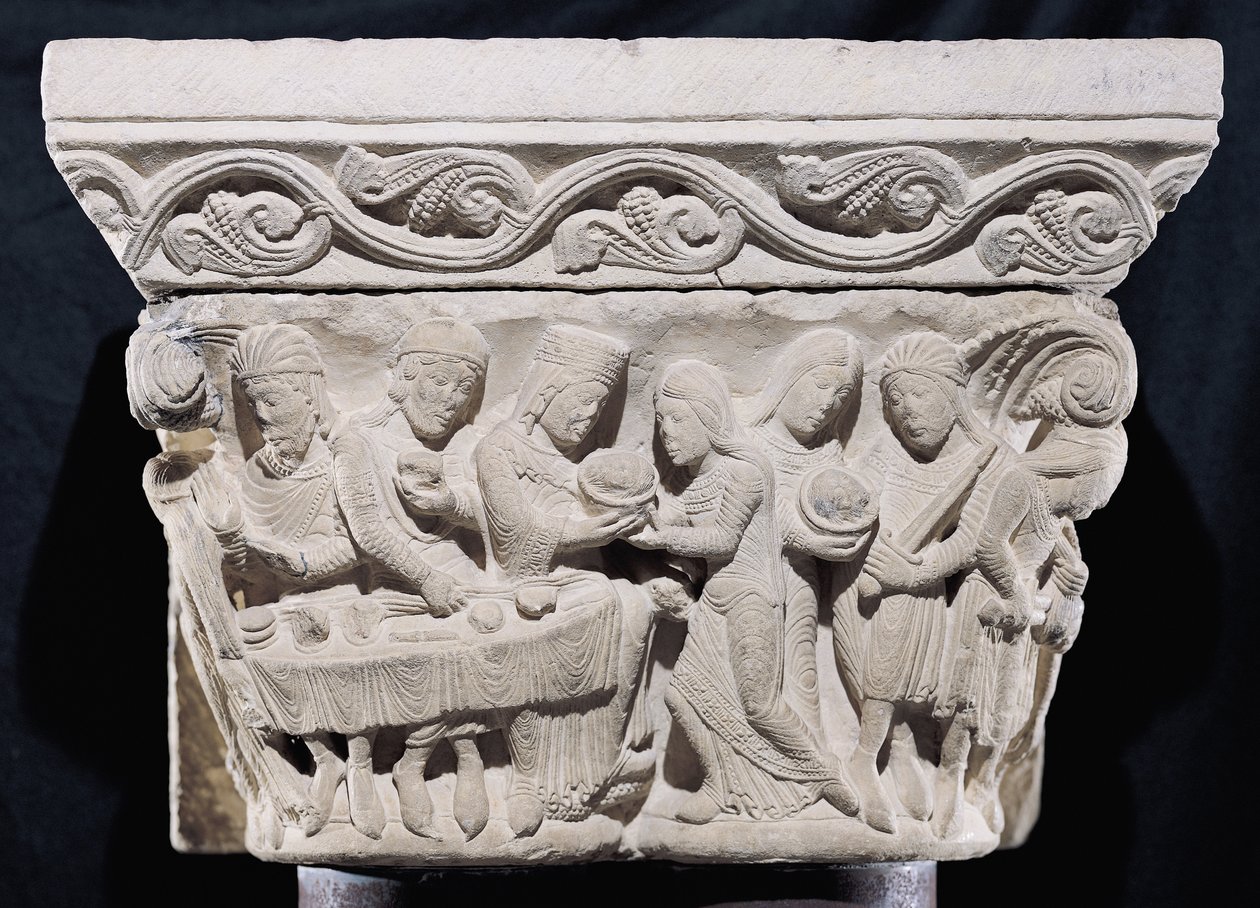Scener från Johannes Döparens död, relief från en huvudstad av French School