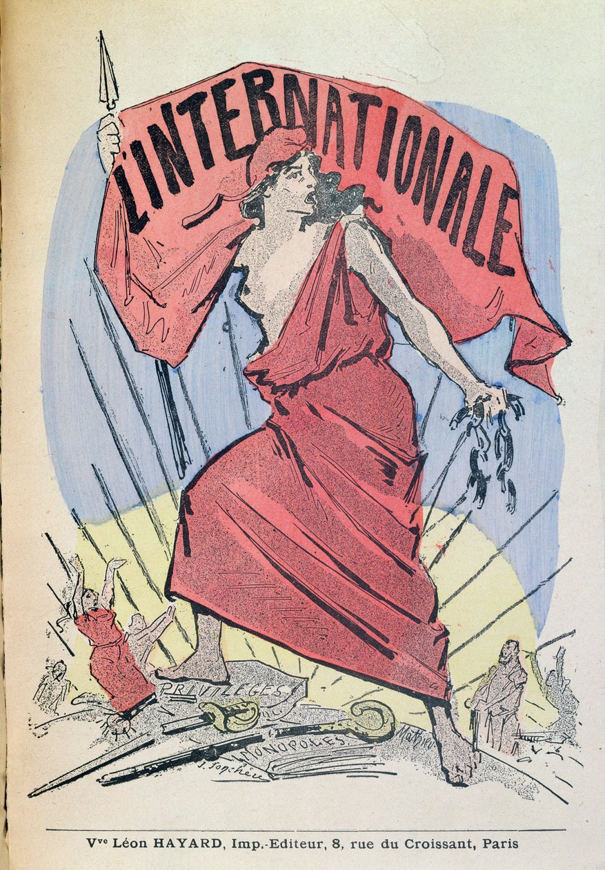 Partitur för sången LInternationale, c.1900 (färggravyr) av French School