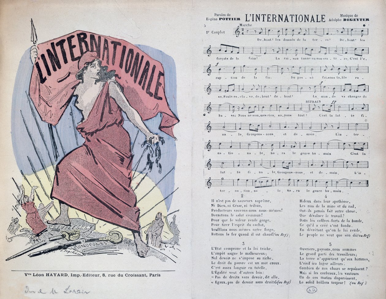 Partiturblad för sången LInternationale, c.1900 av French School