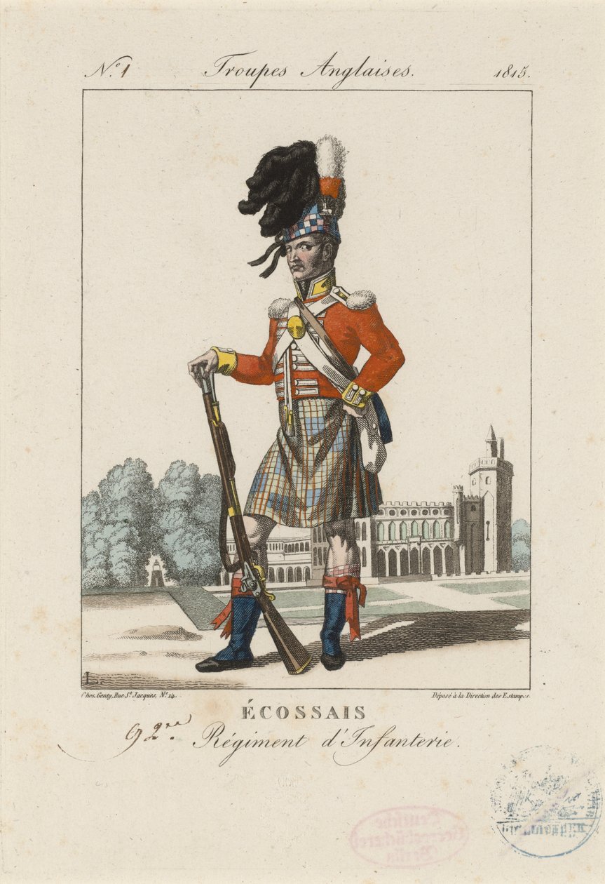 Skotska 92:a infanteriregementet, ca 1815 (färgad etsning) av French School