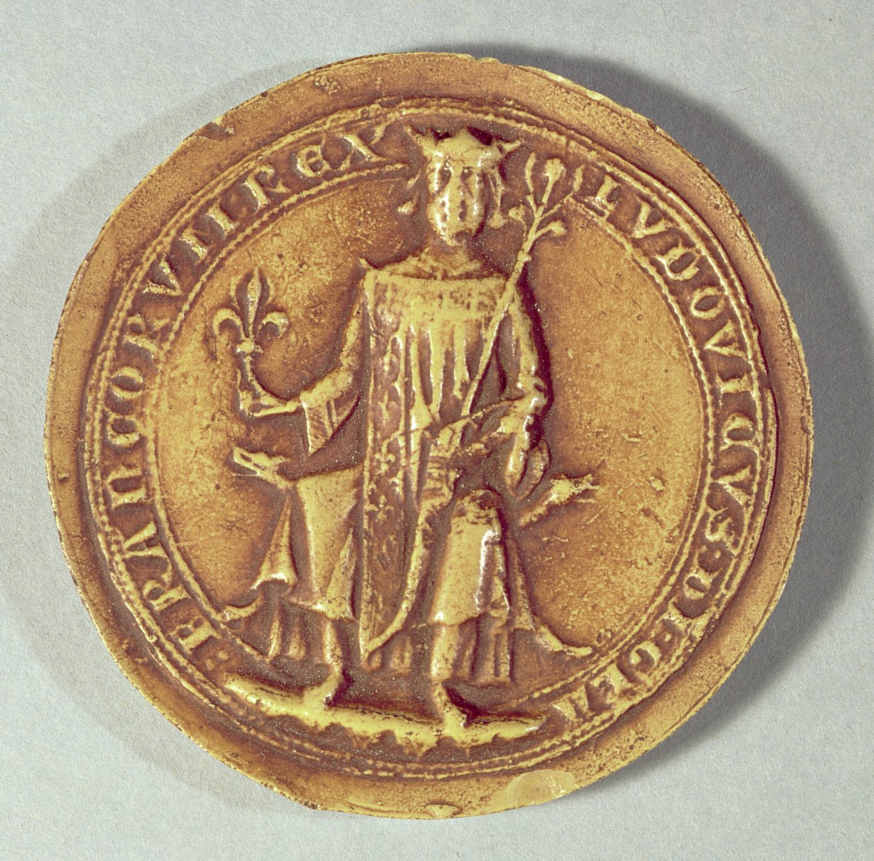 St. Louis sigill (1214-70) som håller en spira och fleur de lys, ca 1252 av French School