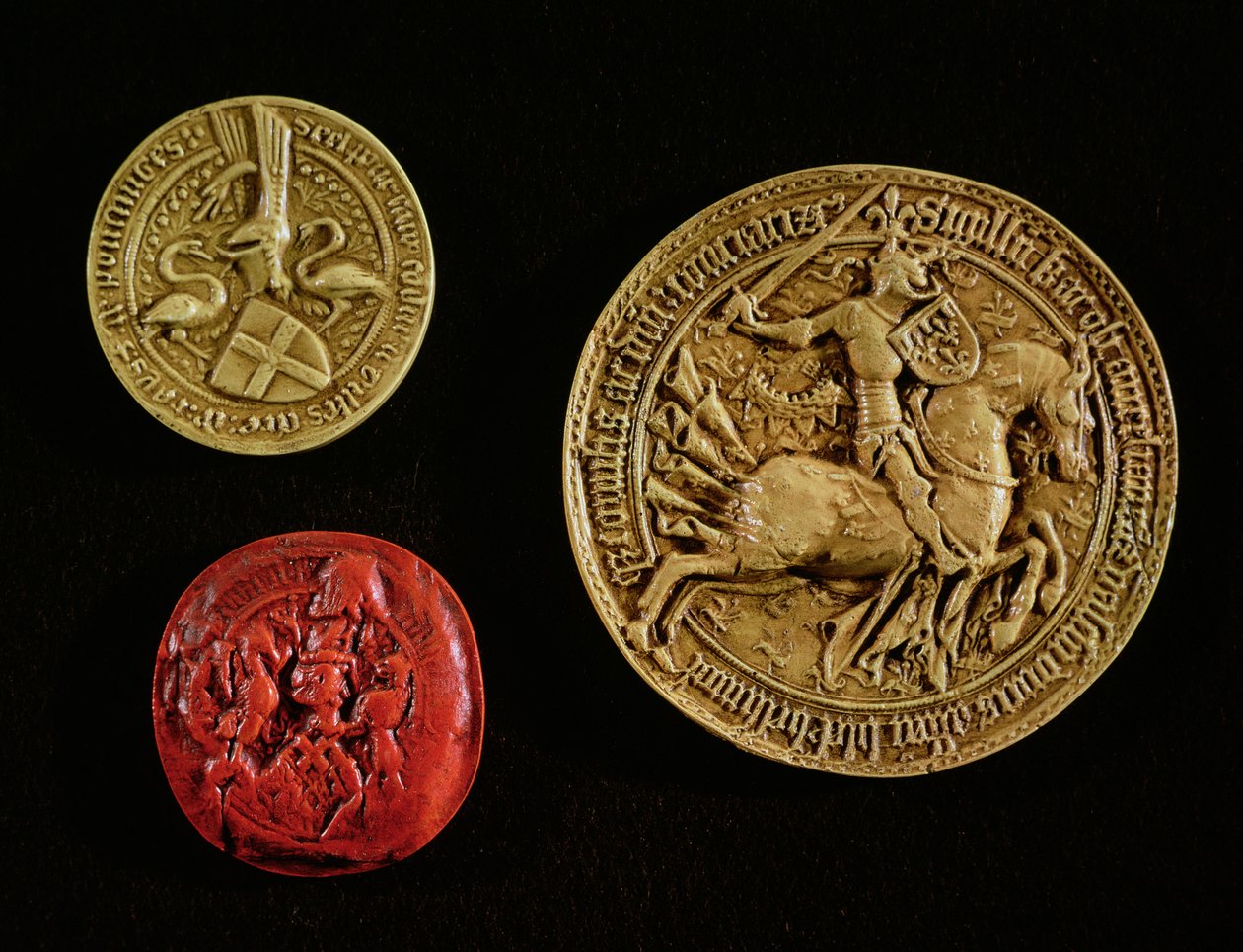 Sigill av Gilles de Laval (1404-40) Lord of Rais, Jean dOrleans (1402-68) greve av Dunois och Jean Poton de Xaintrailles (1400-61) av French School